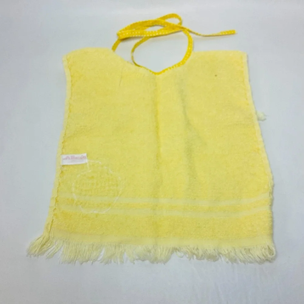 Vintage St. Mary's Embroidered Apple Baby Tie Bib‎ Terrycloth Yellow 70s Towel